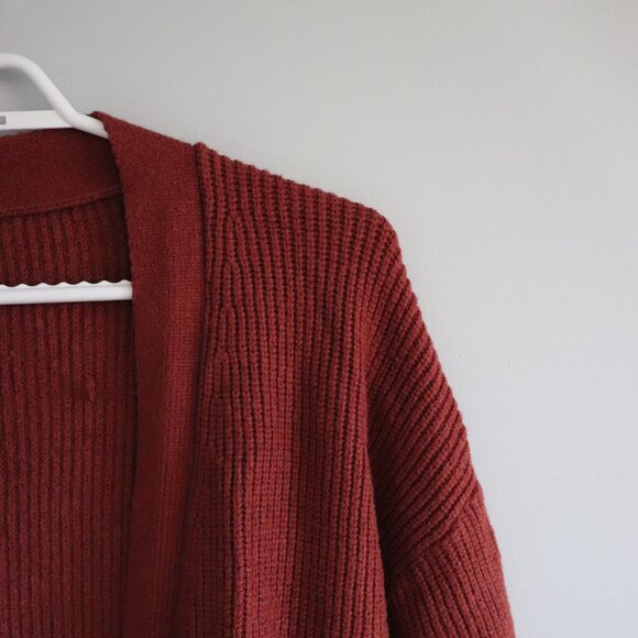 Debut Womens Sz S Red Open Front Light Knit Comfy Bell Sleeve Cardigan Sweater - Picture 4 of 10